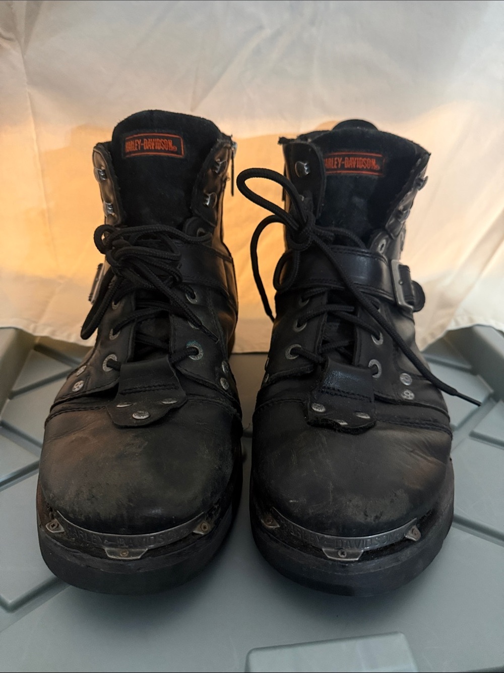 Harley-Davidson Black Leather Lace-Up Motorcycle Boots with Metal Toe Caps